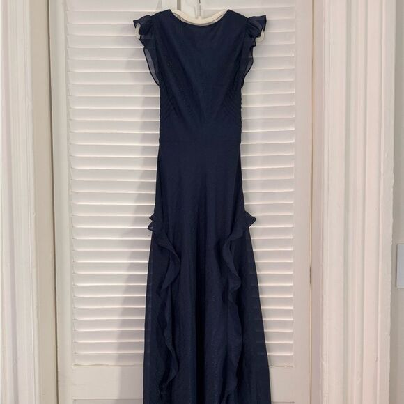 NWOT Ted Baker Laurae Bias Cut Ruffle Gown in Midnight Blue Shimmer - Picture 5 of 12